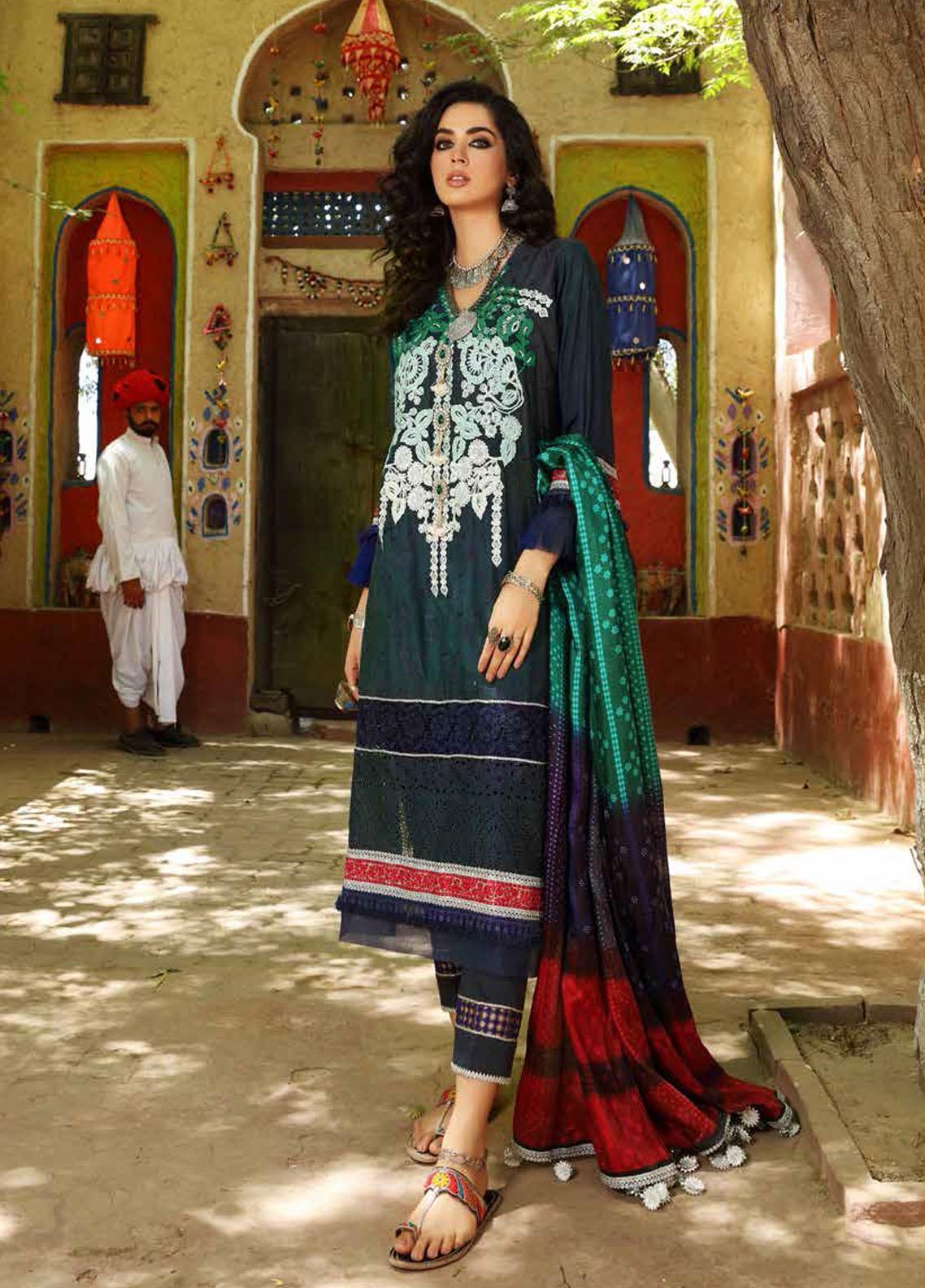 Bandhani By Al Zohaib Embroidered Lawn Suits Unstitched 3 Piece AZ21B 02 Sheesh Mahal - Summer Collection