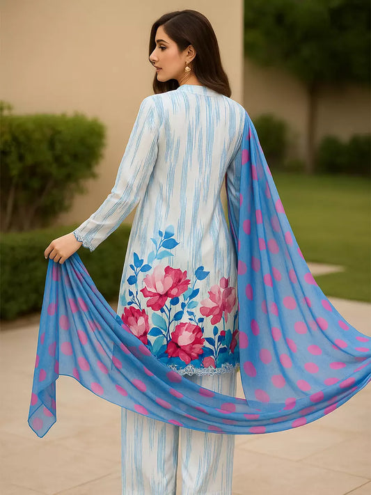 3PC Unstitched Printed Lawn Silk Suit (SUNS7ASI174)