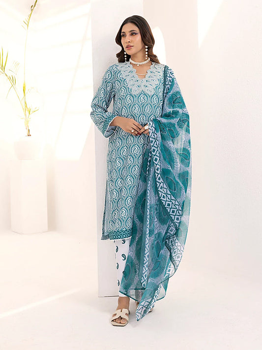 3PC Unstitched Printed Lawn Silk Suit (ASI110)
