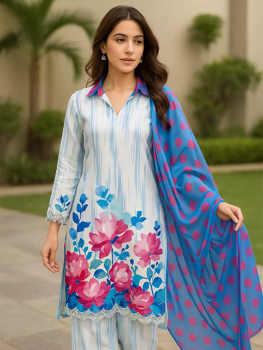 3PC Unstitched Printed Lawn Silk Suit (SUNS7ASI174)