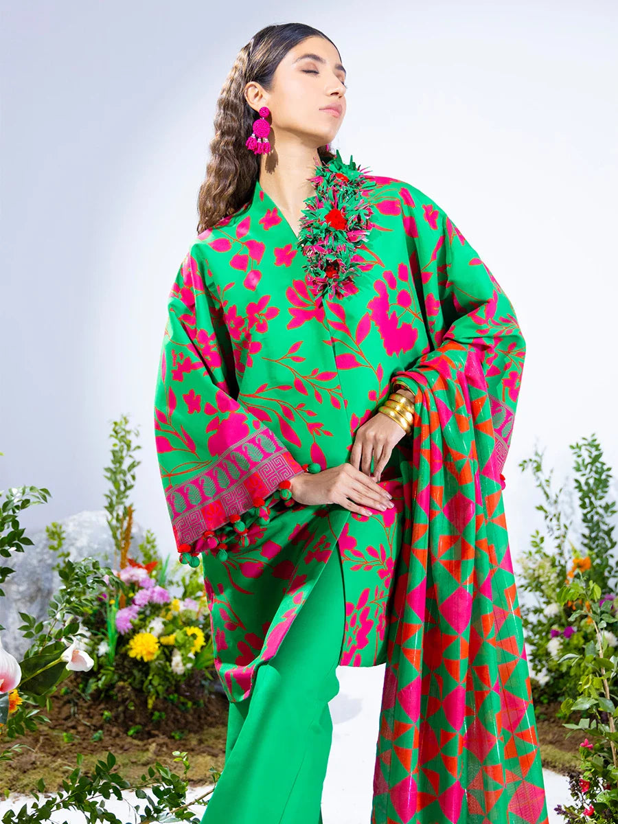 3PC Unstitched Printed Lawn Silk Suit (SI4)
