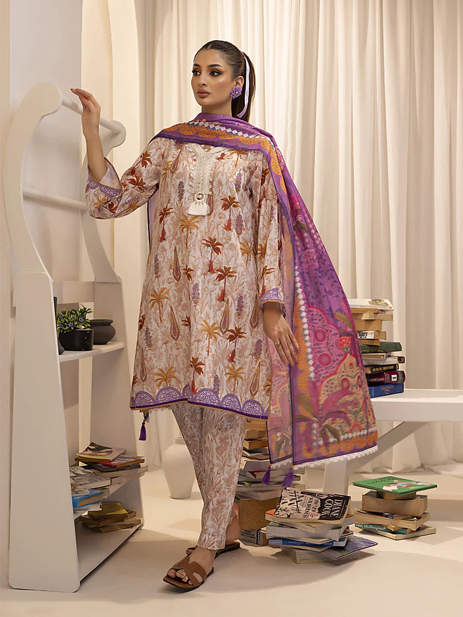 3pc Unstitched - Printed Lawn Silk Suit (ASI024)