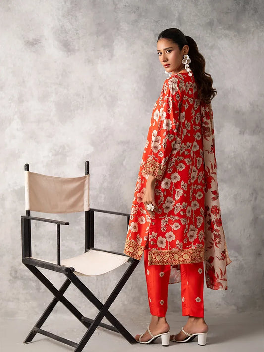 3pc Unstitched - Printed Lawn Silk Suit (ASI035)