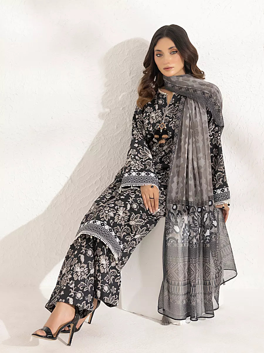 3PC Unstitched Printed Lawn Silk Suit (ASI299)