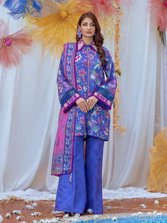 3pc Unstitched - Printed Lawn Silk Suit