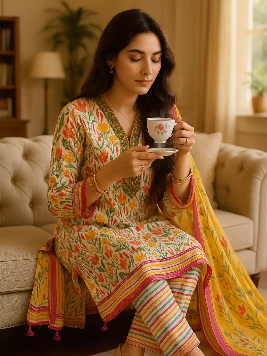 3PC Unstitched Printed Lawn Silk Suit (SUNS7ASI173)