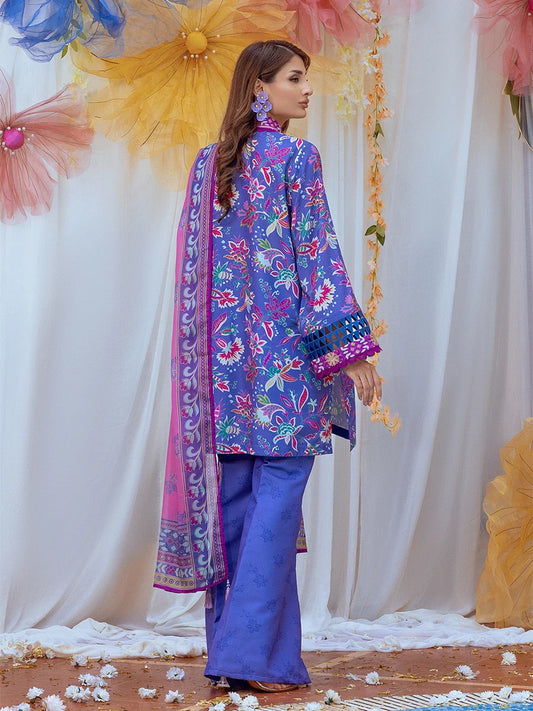 3pc Unstitched - Printed Lawn Silk Suit