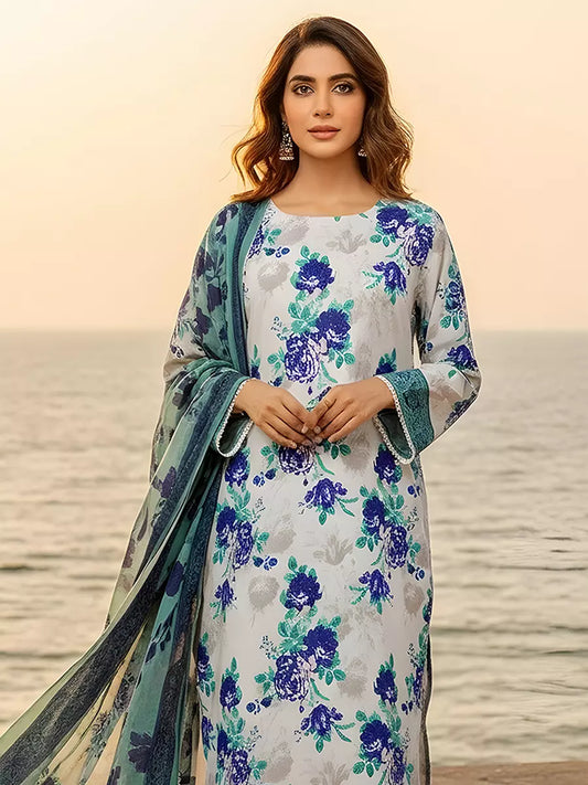 3PC Unstitched Printed Silk Lawn Suit (SUNS7ASI302)