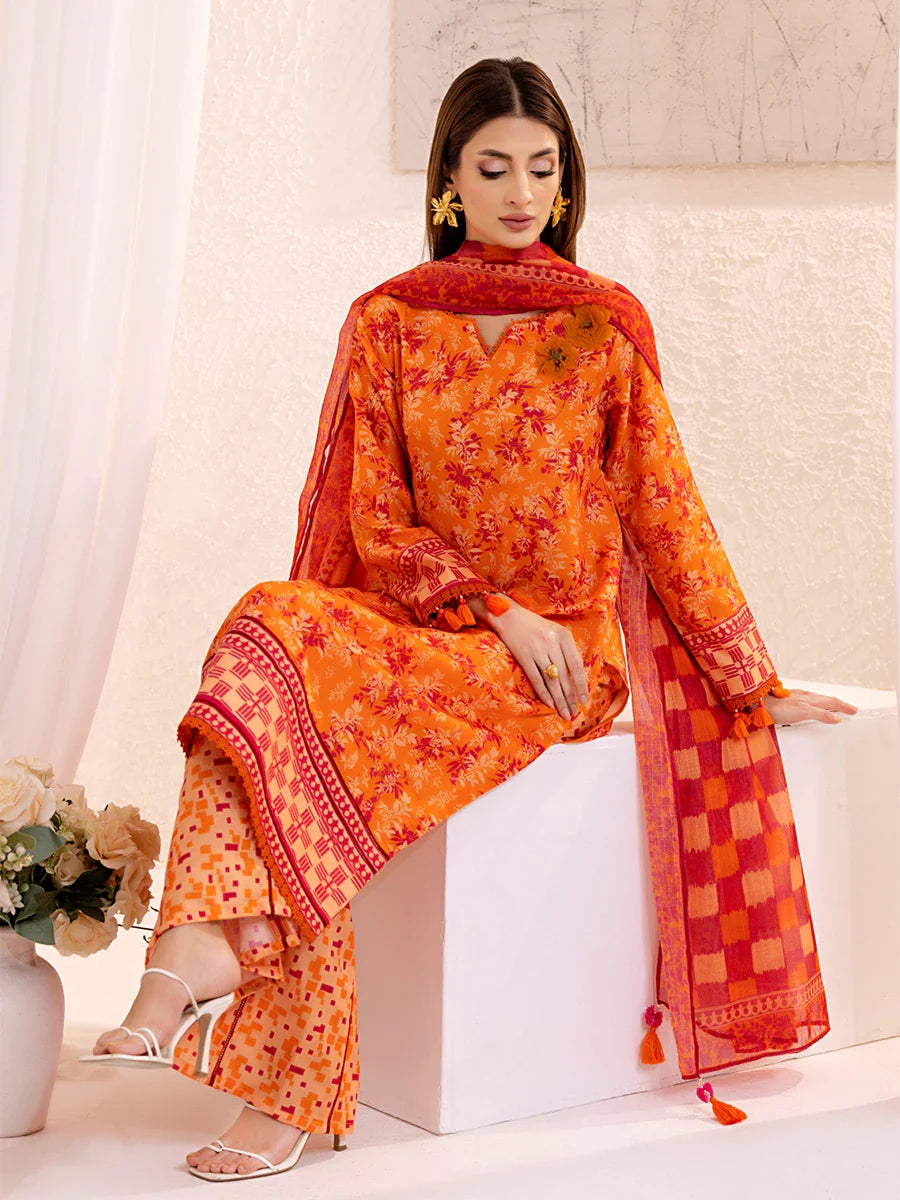 3pc Unstitched Lawn Silk Printed Suit (ASI139)