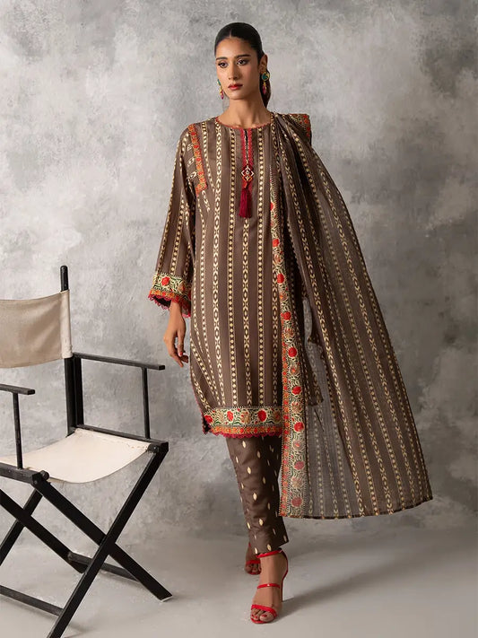 3pc Unstitched - Printed Lawn Silk Suit (ASI033)