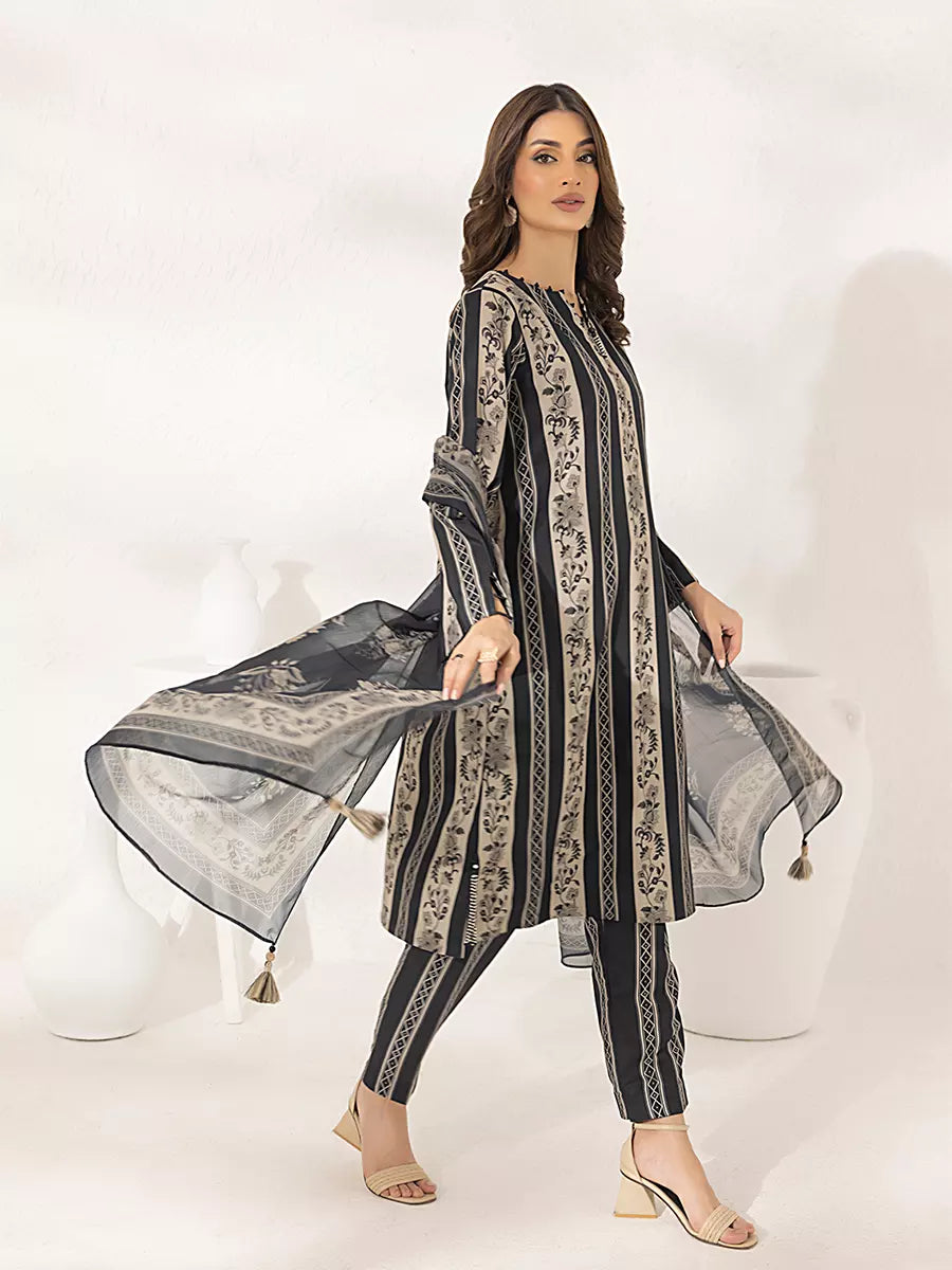 3PC Unstitched Printed Lawn Silk Suit (ASI298)