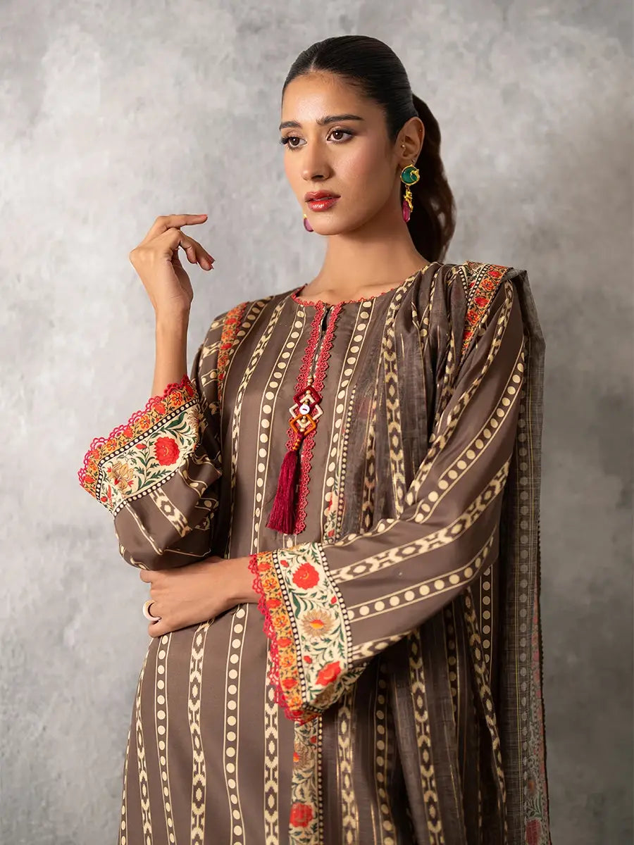 3pc Unstitched - Printed Lawn Silk Suit (ASI033)