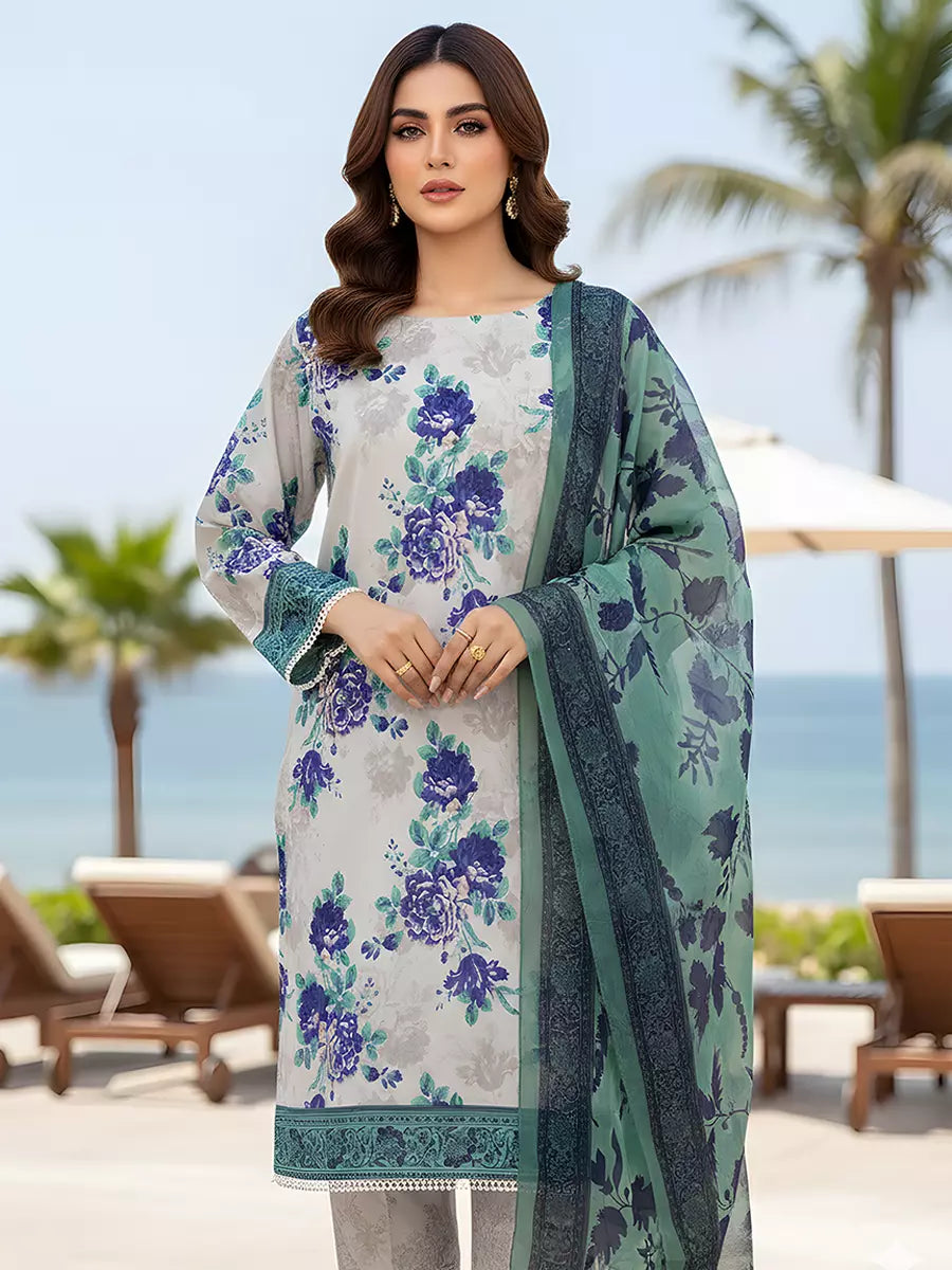 3PC Unstitched Printed Silk Lawn Suit (SUNS7ASI302)