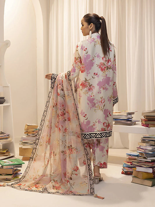 3pc Unstitched - Printed Lawn Silk Suit (ASI021)