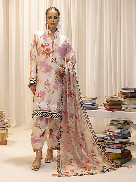 3pc Unstitched - Printed Lawn Silk Suit (ASI021)