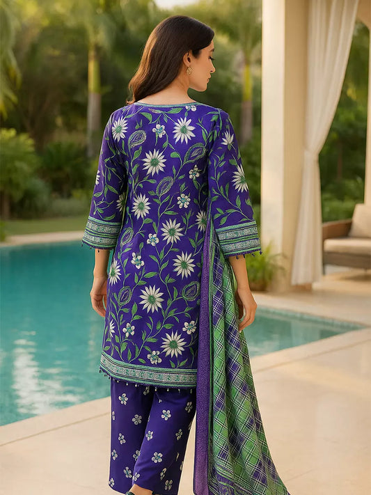 3PC Unstitched Printed Lawn Silk Suit (SUNS7ASI171)