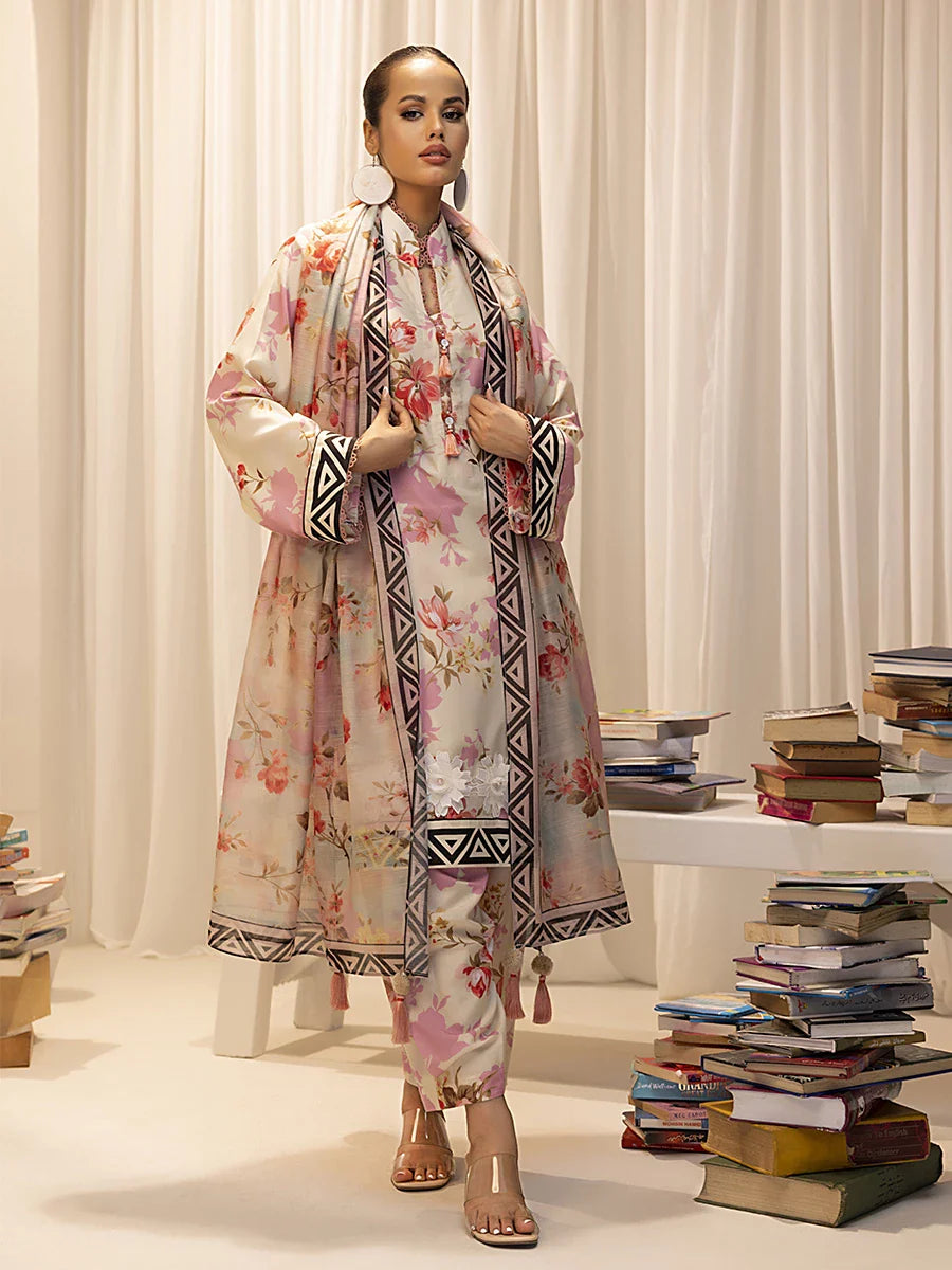 3pc Unstitched - Printed Lawn Silk Suit (ASI021)