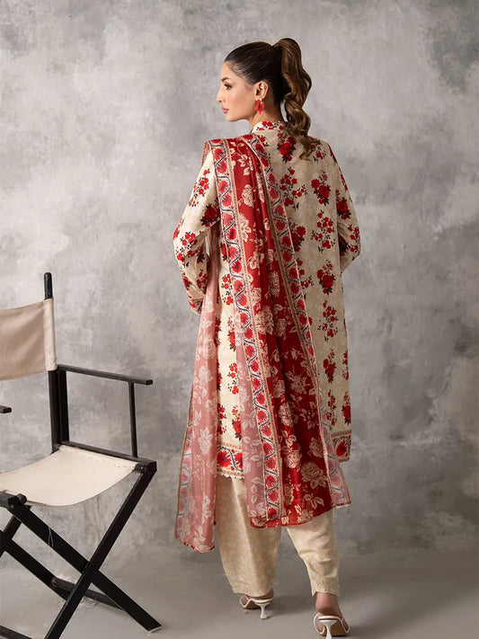 3pc Unstitched - Printed Lawn Silk Suit (ASI025)