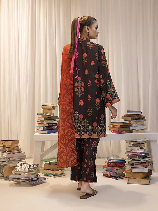3pc Unstitched - Printed Lawn Silk Suit (ASI020)