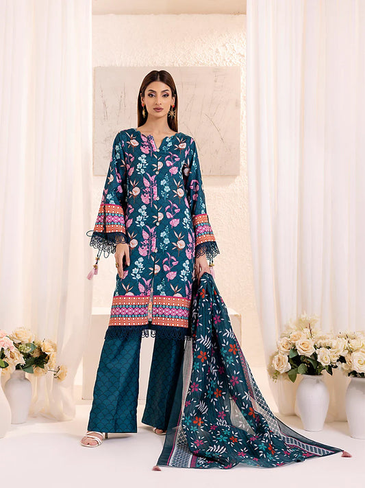 3PC Unstitched Lawn Silk Printed Suit (ASI137)