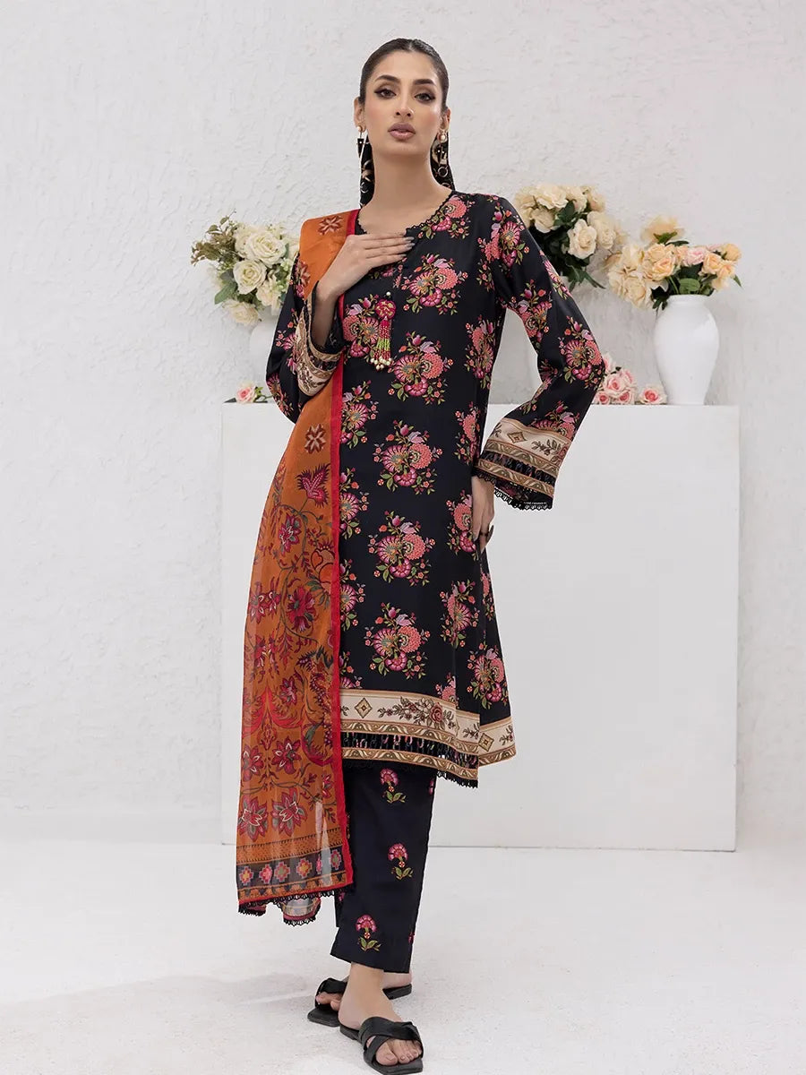 3PC Unstitched Printed Lawn Silk Suit (ASI082)