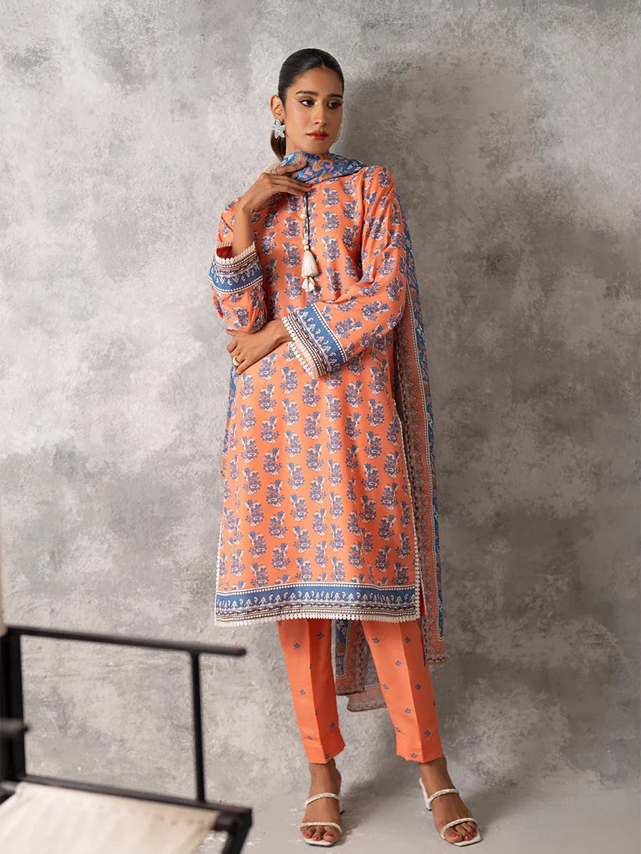 3pc Unstitched - Printed Lawn Silk Suit (ASI031)