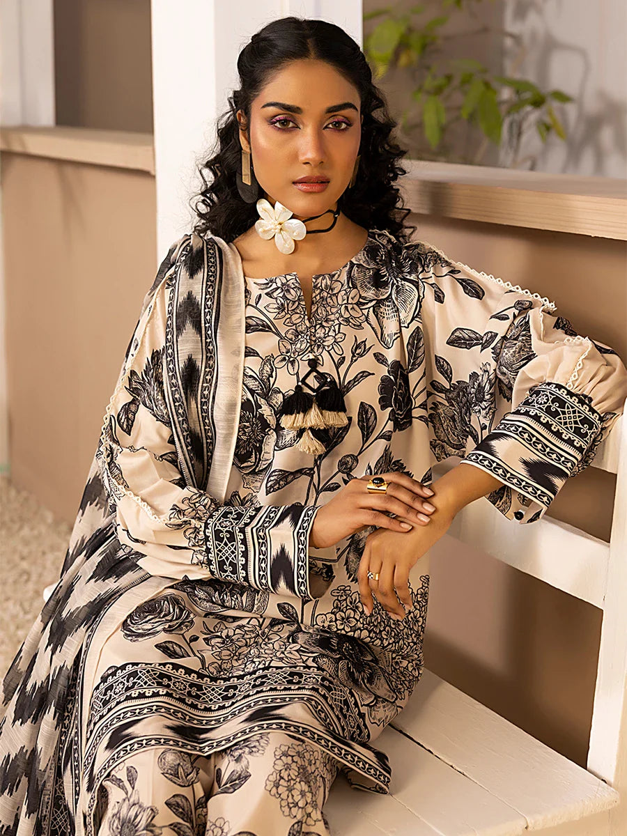 3pc Unstitched Printed Silk Lawn Suit (ASI063)