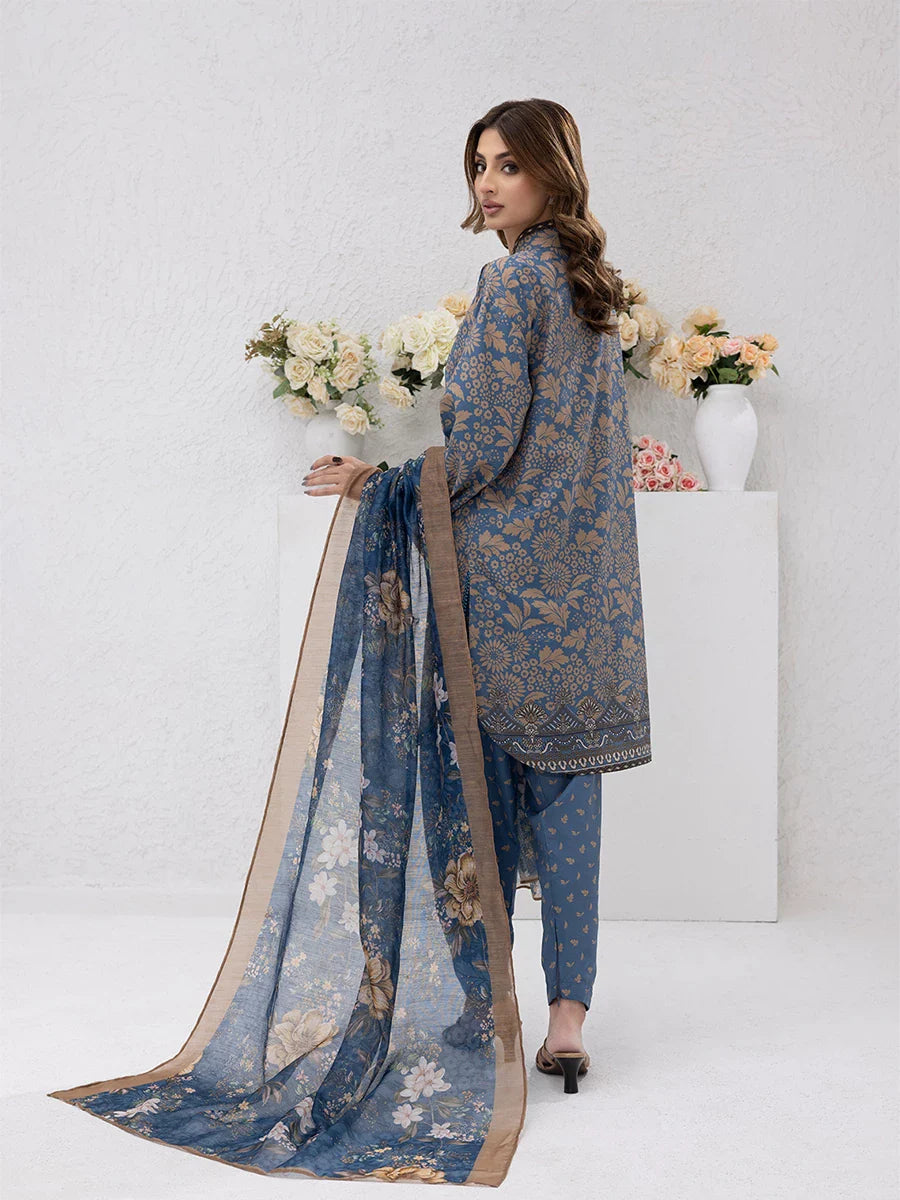 3PC Unstitched Printed Lawn Silk Suit (ASI073)