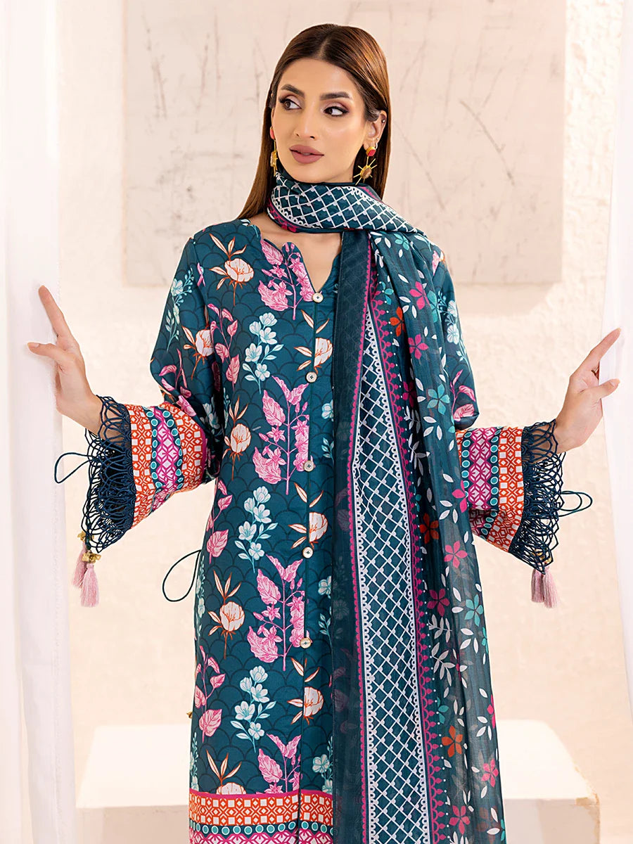 3PC Unstitched Lawn Silk Printed Suit (ASI137)