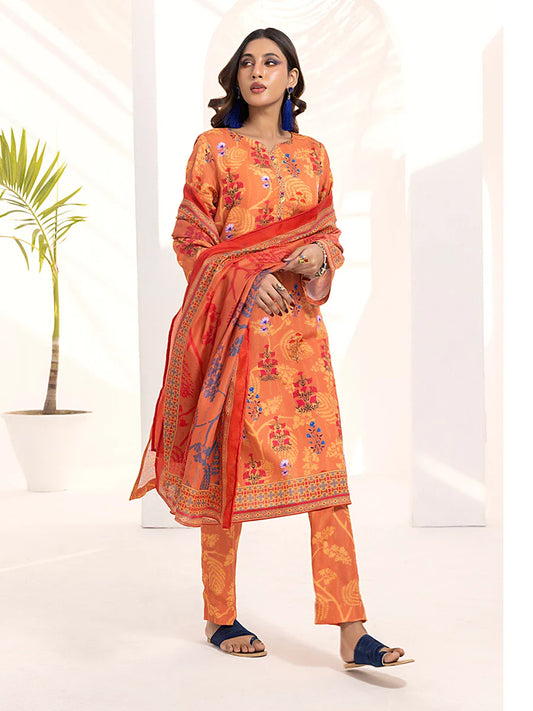 3PC Unstitched Printed Lawn Silk Suit (ASI097)