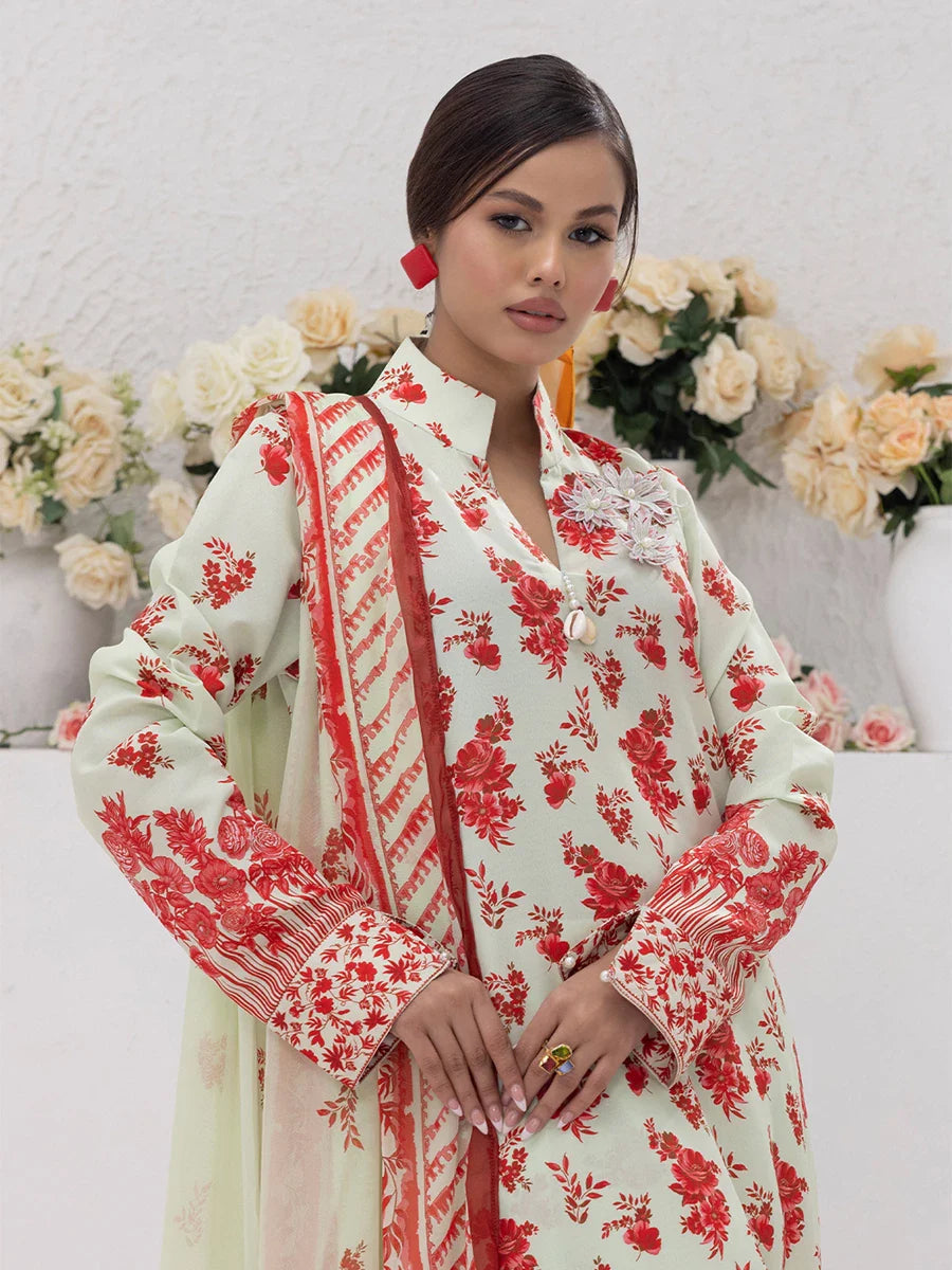 3PC Unstitched Printed Lawn Silk Suit (ASI084)