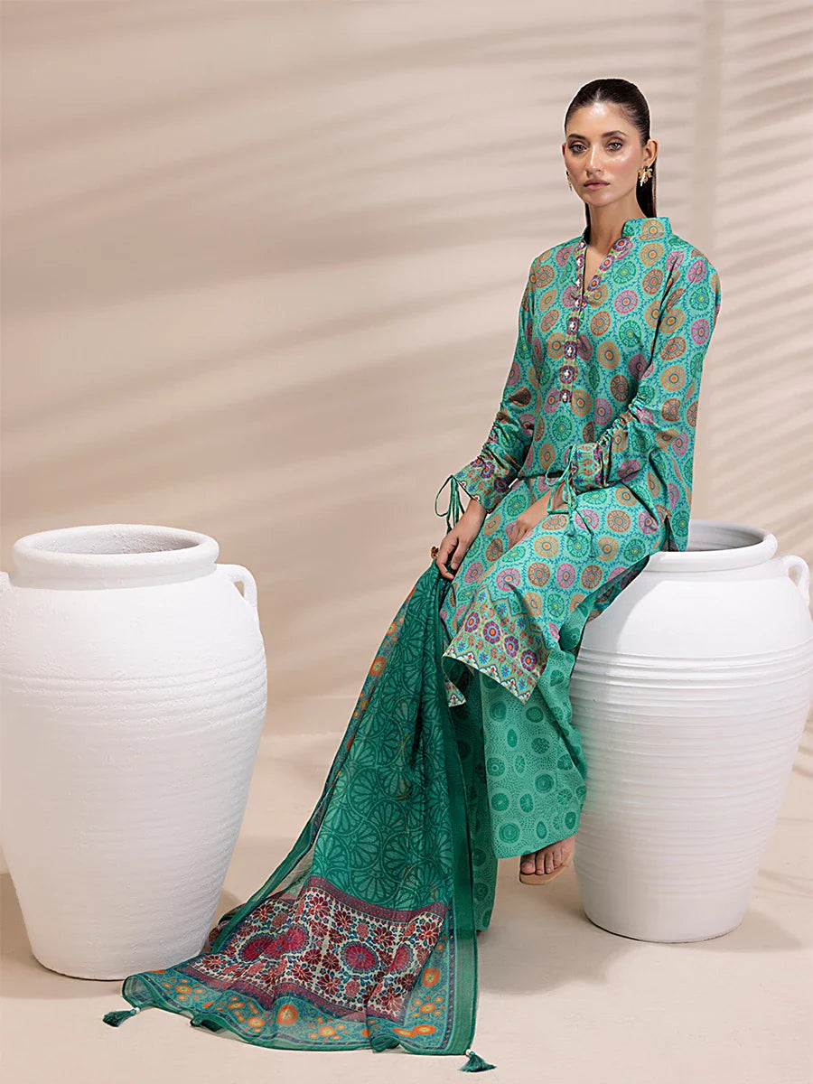 3PC Unstitched Printed Lawn Silk Suit (ASI166)