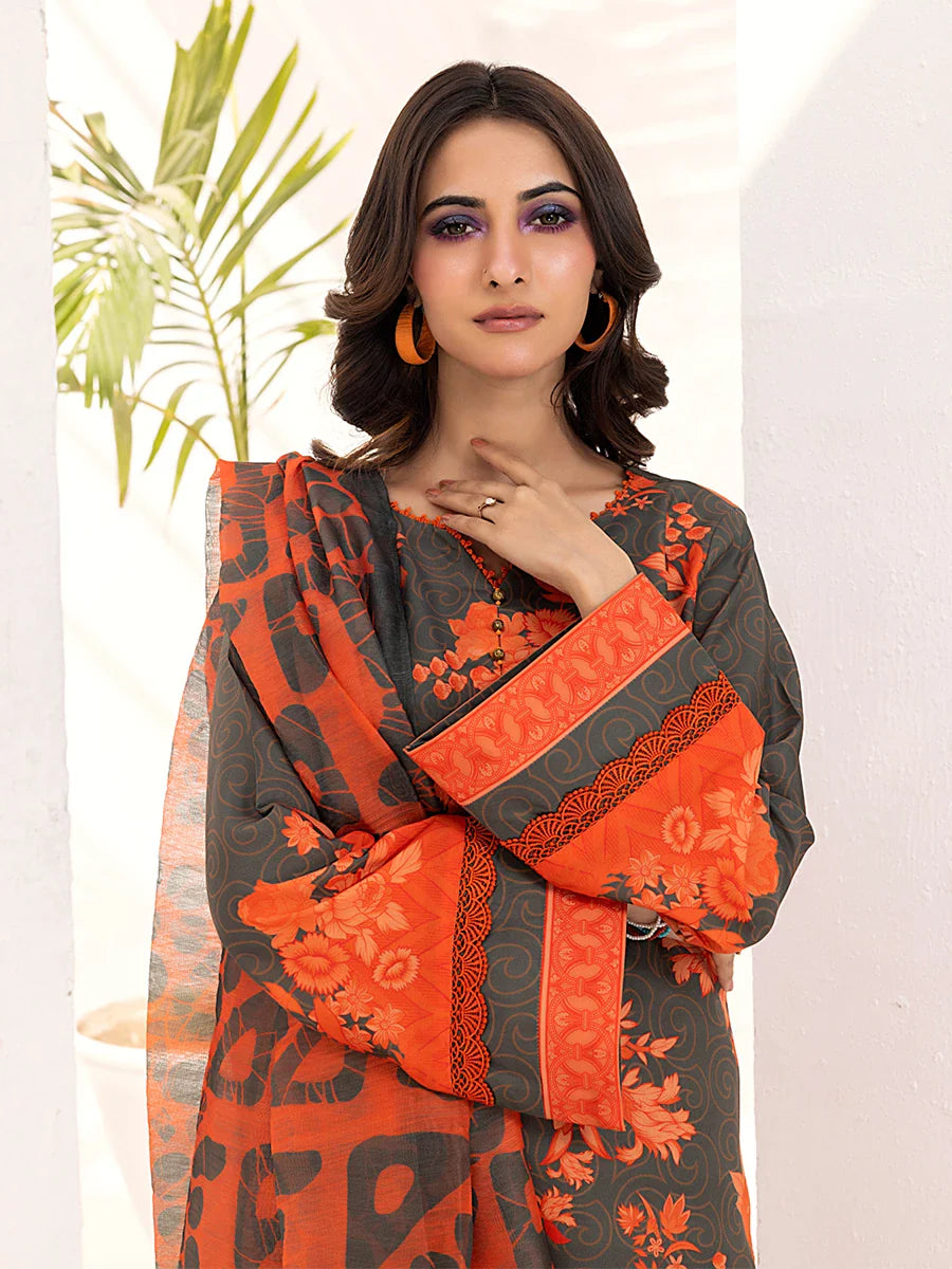 3PC Unstitched Printed Lawn Silk Suit (ASI097)