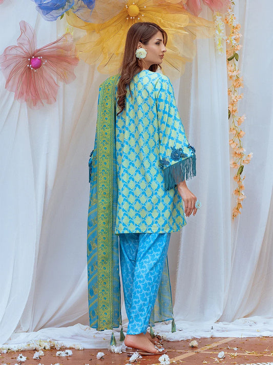 3pc Unstitched - Printed Lawn Silk Suit