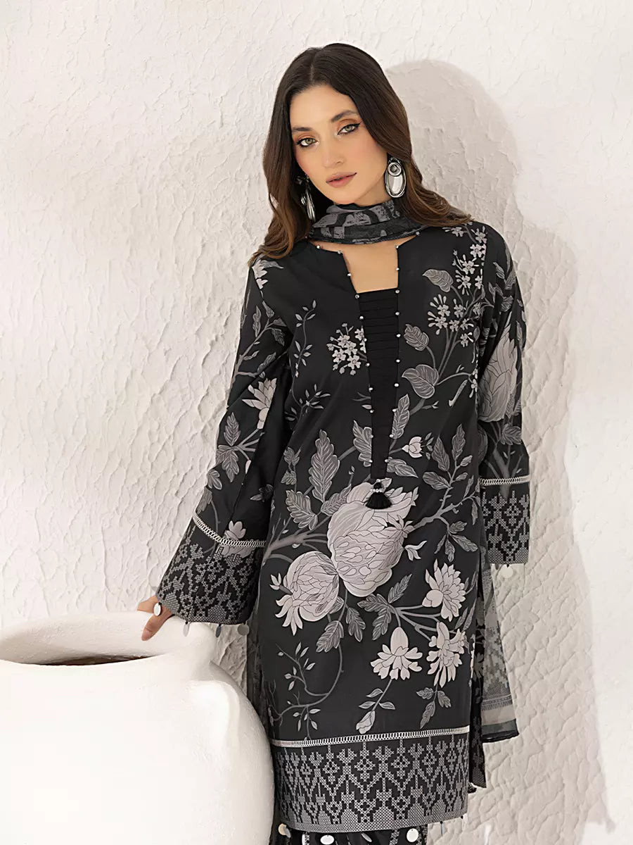 3PC Unstitched Printed Lawn Silk Suit (ASI296)