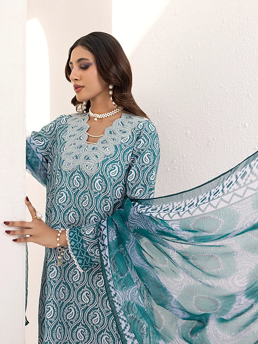 3PC Unstitched Printed Lawn Silk Suit (ASI110)
