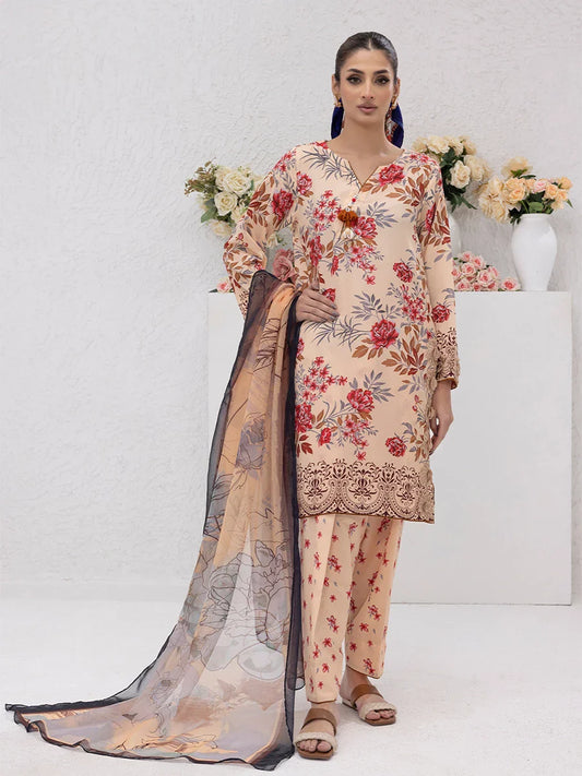 3pc Unstitched - Printed Lawn Silk Suit (ASI086)