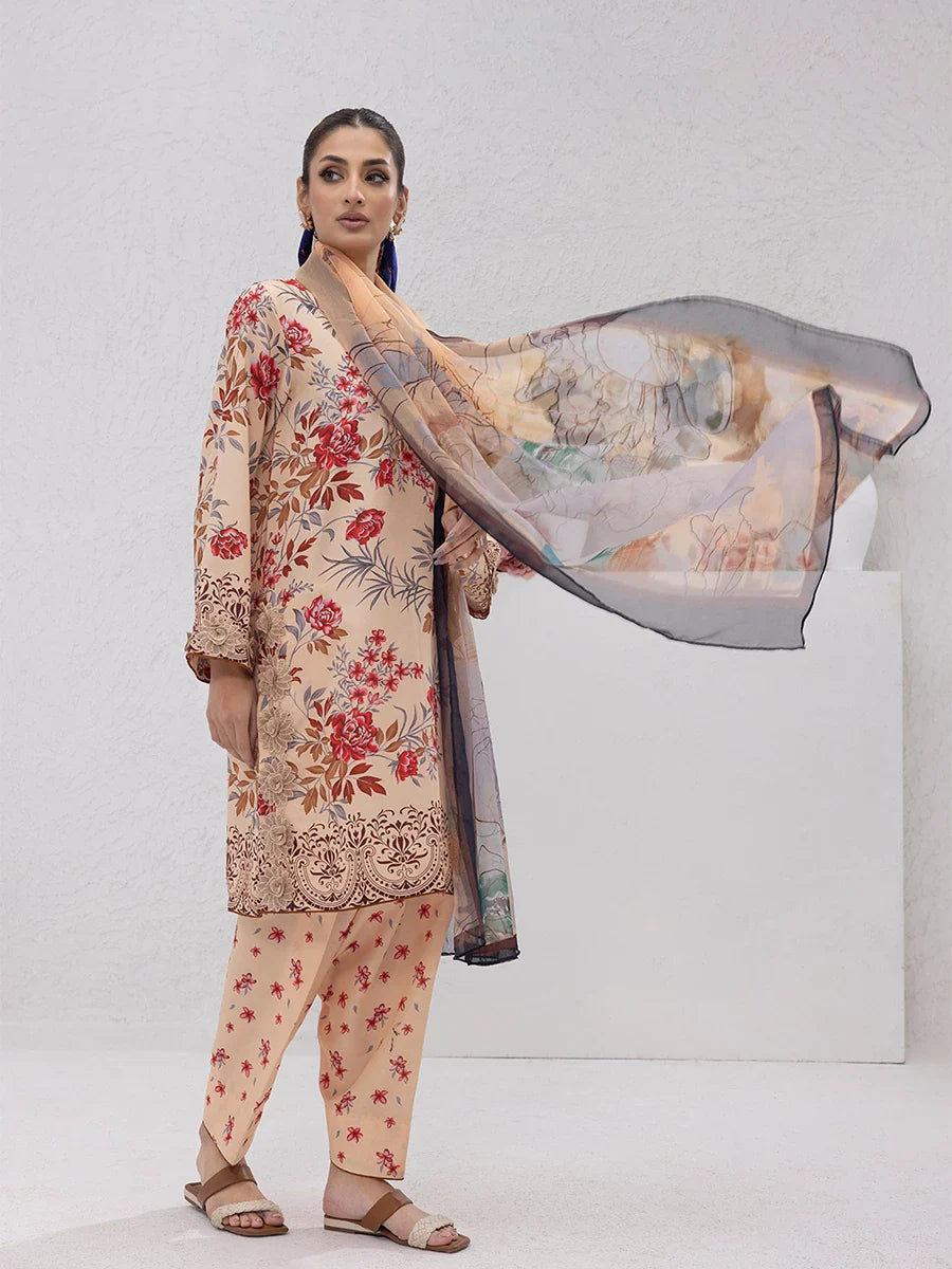 3pc Unstitched - Printed Lawn Silk Suit (ASI086)