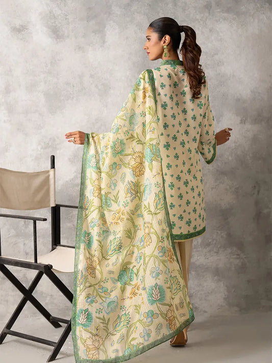3pc Unstitched - Printed Lawn Silk Suit (ASI036)