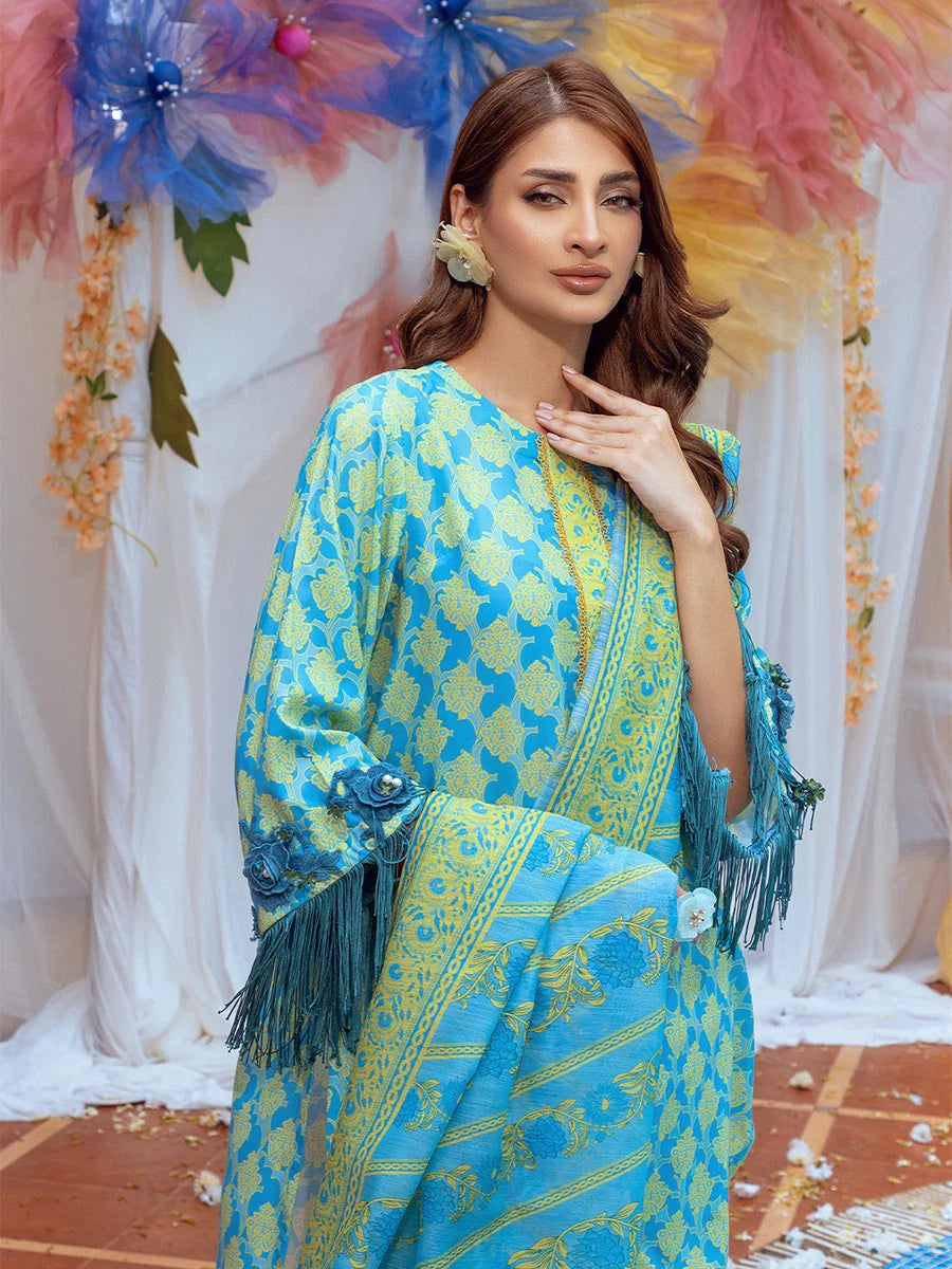 3pc Unstitched - Printed Lawn Silk Suit