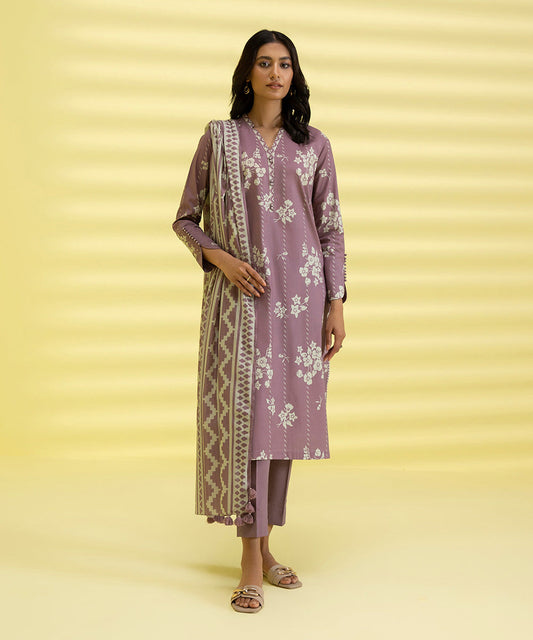 PRINTED LAWN SUIT - Mauve