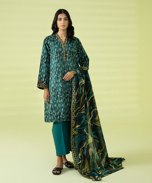 PRINTED LAWN SUIT - Teal Blue & Black