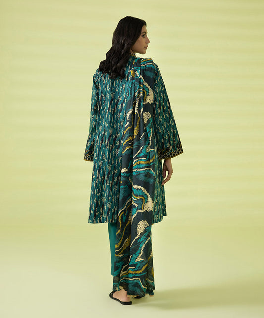 PRINTED LAWN SUIT - Teal Blue & Black