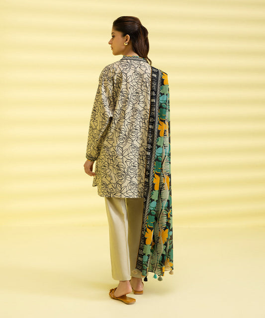 PRINTED LAWN SUIT - Ivory & Black