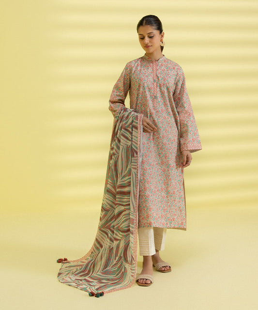 PRINTED LAWN SUIT - Laurel and Blush Pink