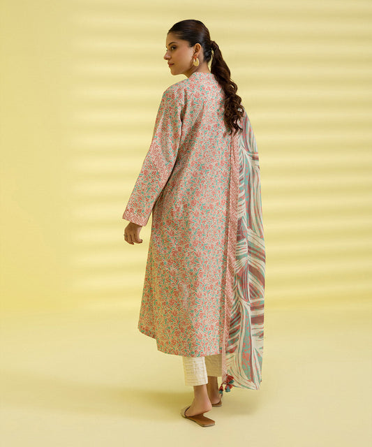 PRINTED LAWN SUIT - Laurel and Blush Pink