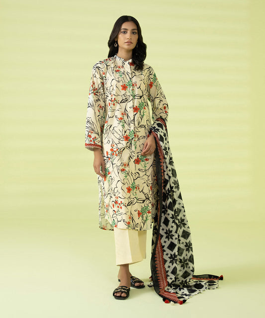 PRINTED LAWN SUIT - Off White & Black