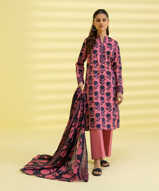 PRINTED LAWN SUIT - Navy Blue and Blush Pink
