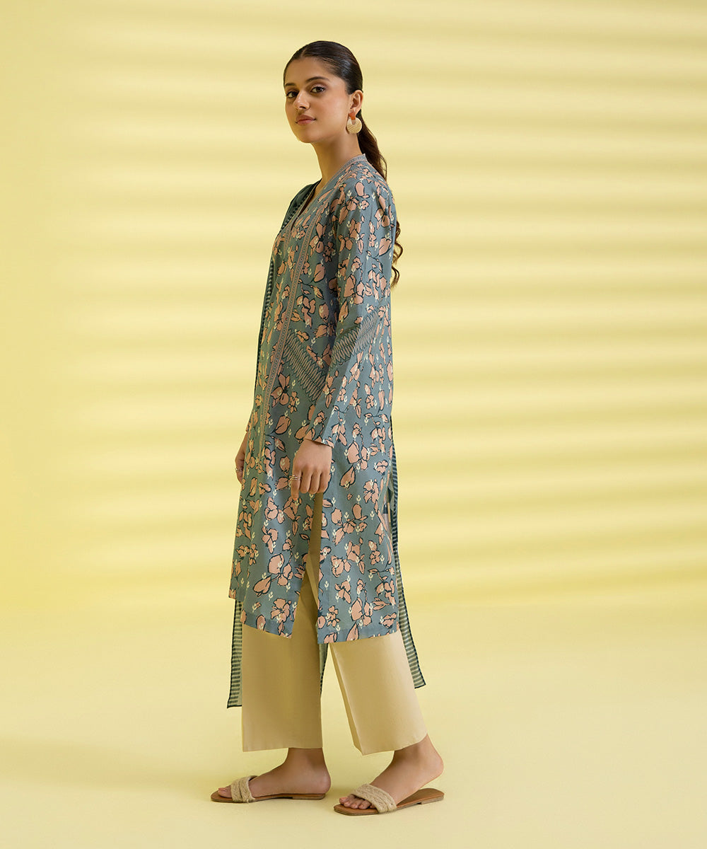 PRINTED LAWN SUIT - Tea Pink and Teal grey