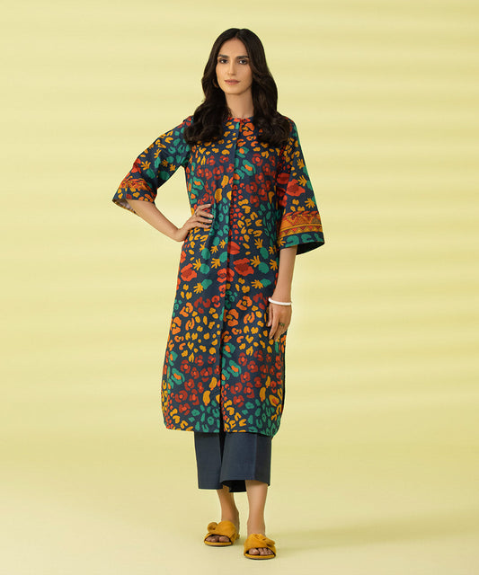 PRINTED LAWN SUIT - Navy Blue